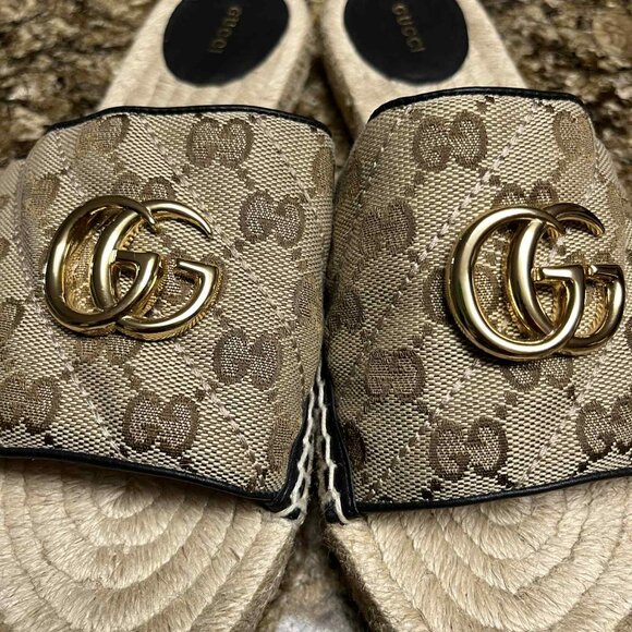 WOMEN'S GUCCI MATELASSE CANVAS ESPADRILLE SANDAL - Picture 1 of 11